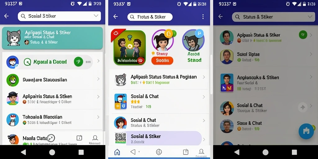 Antarmuka aplikasi 93337 dengan koleksi stiker menarik.