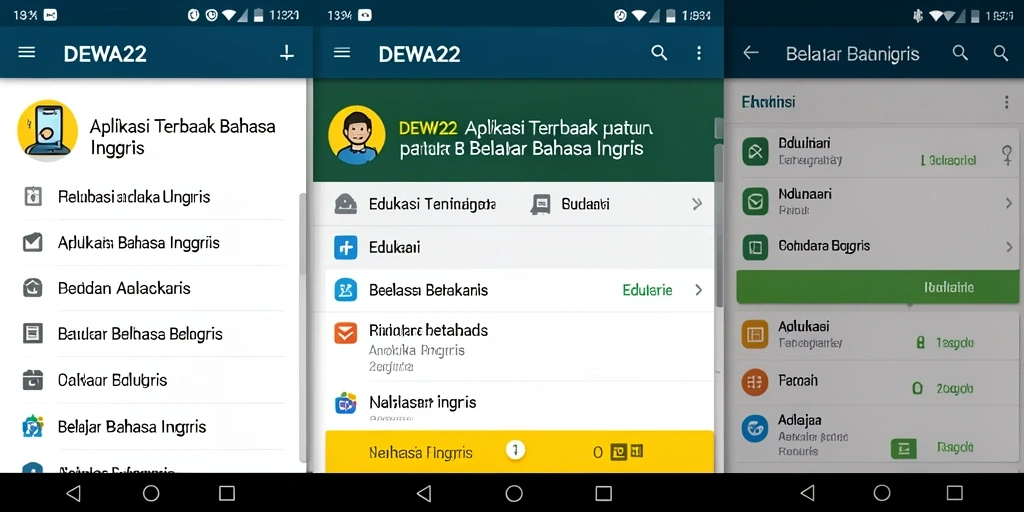 Antarmuka DEWA22 dengan fitur belajar bahasa Inggris yang interaktif.