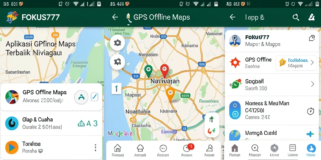 Antarmuka FOKUS777 dengan fitur GPS Offline Maps yang intuitif.
