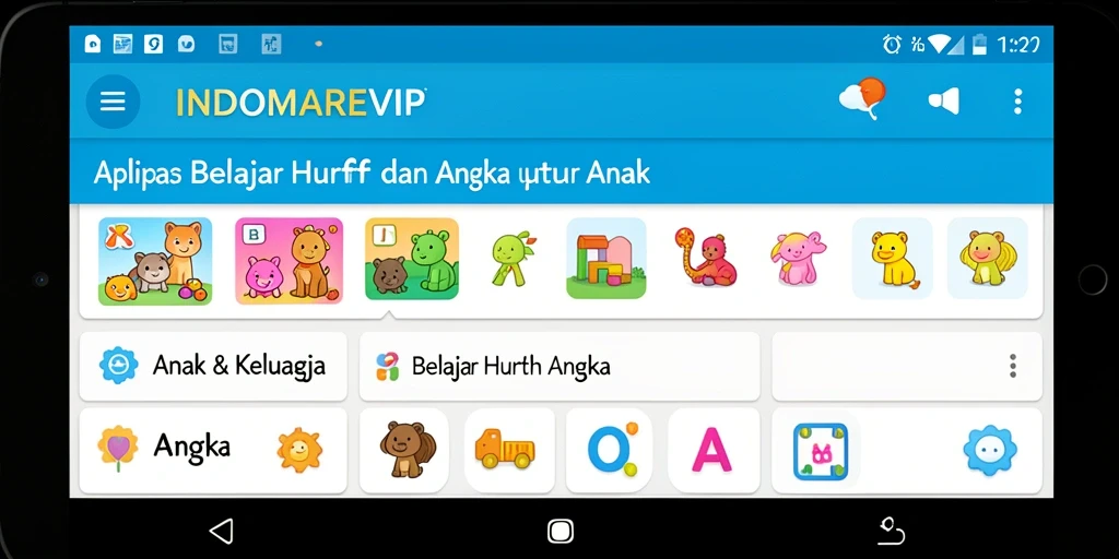 Antarmuka interaktif INDOMAREVIP menunjukkan huruf dan angka yang menarik.