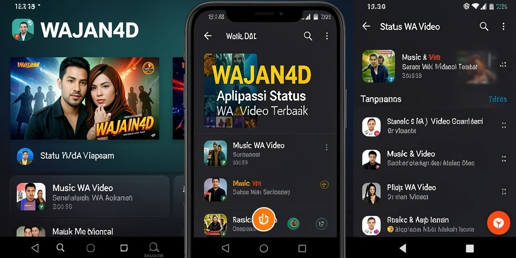 Tampilan antarmuka WAJAN4D dengan fitur status video yang menarik.